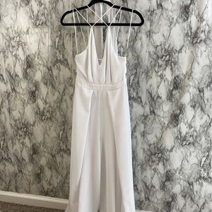 White Chiffon Jumpsuit Strappy wide leg Luxxel small belted